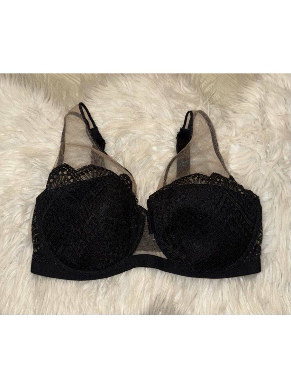 Paramour Stunning Chevron Lace and Tulle Balcony Bra UW Womens 36DD Black 135052 - Picture 2 of 6